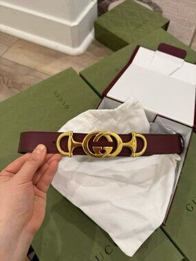 NWT Authentic Gucci Burgundy Double GG Horsebit Calfskin Belt